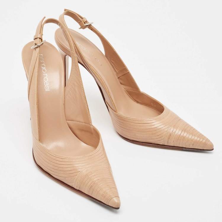 Pre Owned Sergio Rossi Beige Leather Slingback Pumps Size 34.5