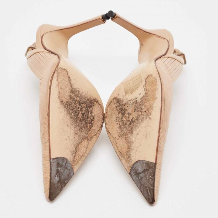 Pre Owned Sergio Rossi Beige Leather Slingback Pumps Size 34.5