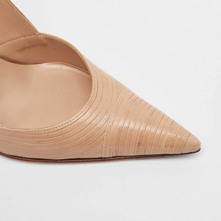 Pre Owned Sergio Rossi Beige Leather Slingback Pumps Size 34.5