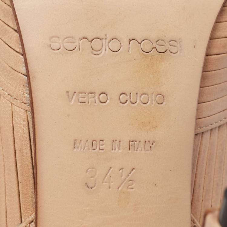 Pre Owned Sergio Rossi Beige Leather Slingback Pumps Size 34.5