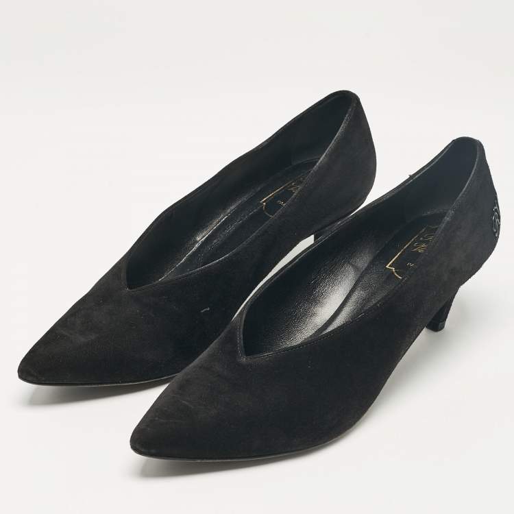 Pre Owned Sergio Rossi Black Suede Pointed Toe Pumps Size 38.5