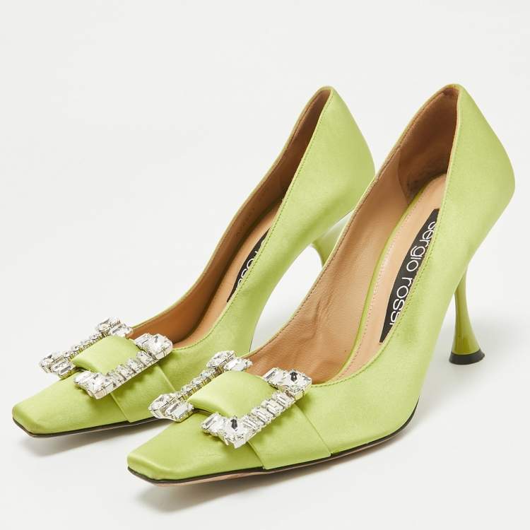 Pre Owned Sergio Rossi Green Satin Sr Twenty 90 Pumps Size 38.5