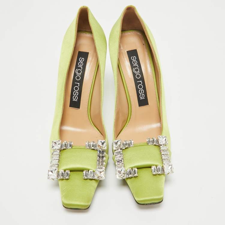 Pre Owned Sergio Rossi Green Satin Sr Twenty 90 Pumps Size 38.5
