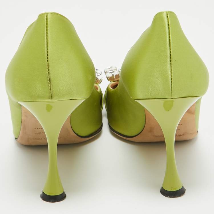 Pre Owned Sergio Rossi Green Satin Sr Twenty 90 Pumps Size 38.5
