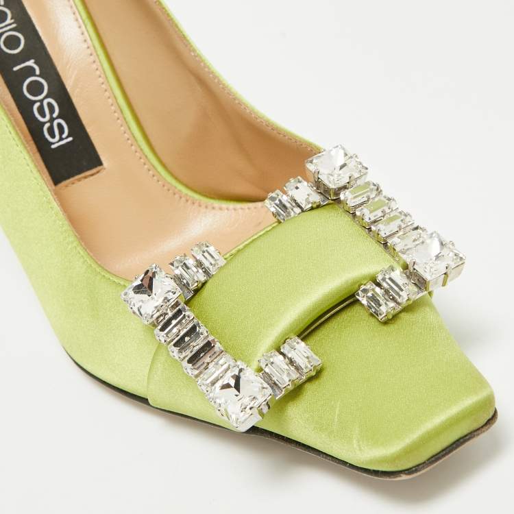 Pre Owned Sergio Rossi Green Satin Sr Twenty 90 Pumps Size 38.5
