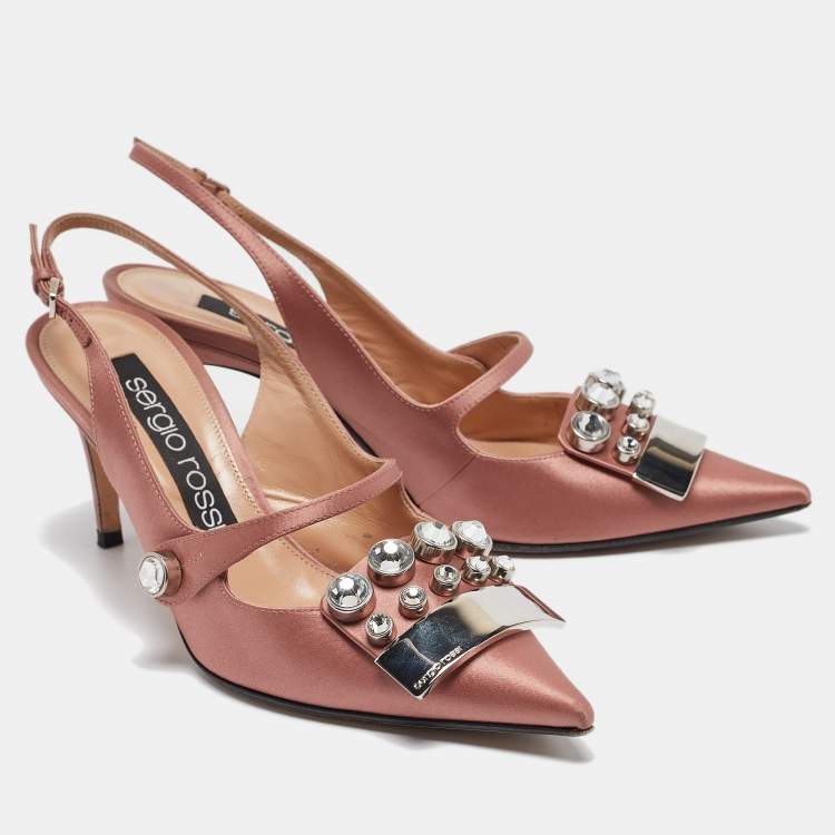 Pre Owned Sergio Rossi Beige Satin  Slingback Pumps Size 37