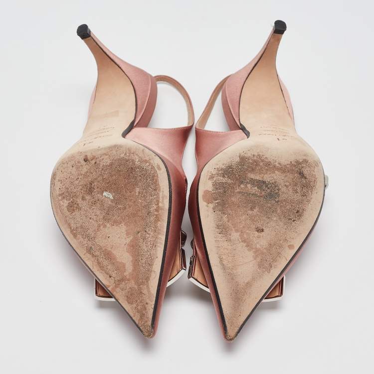 Pre Owned Sergio Rossi Beige Satin  Slingback Pumps Size 37