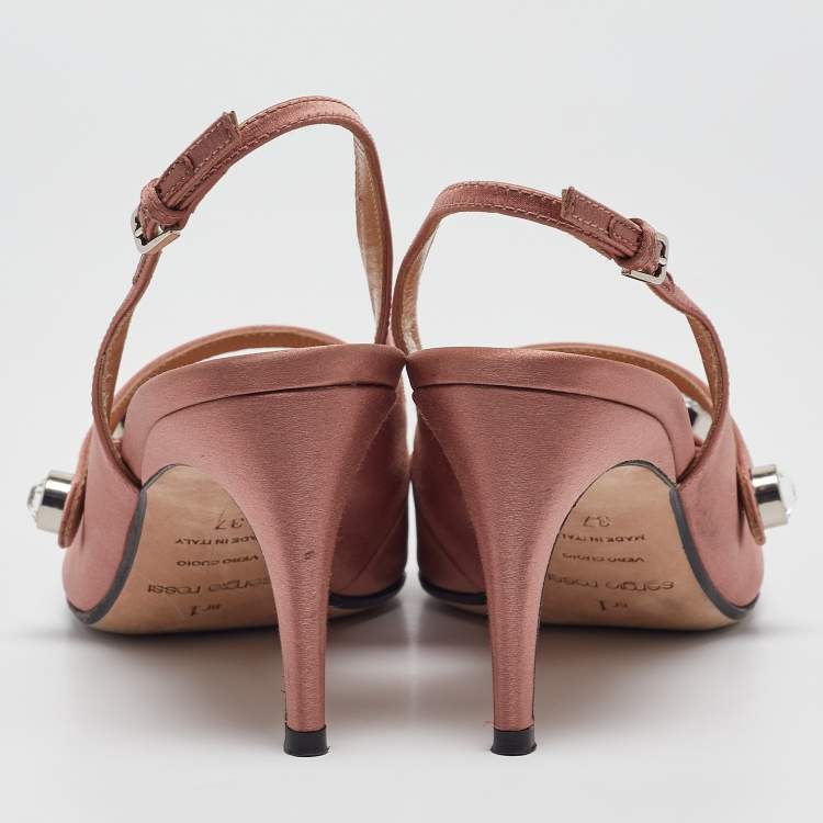 Pre Owned Sergio Rossi Beige Satin  Slingback Pumps Size 37