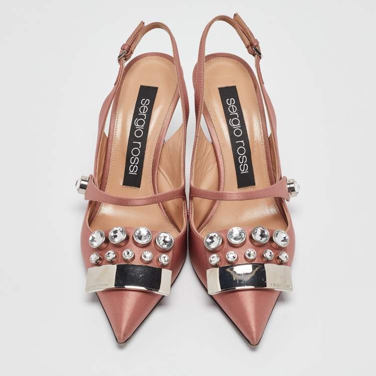 Pre Owned Sergio Rossi Beige Satin  Slingback Pumps Size 37