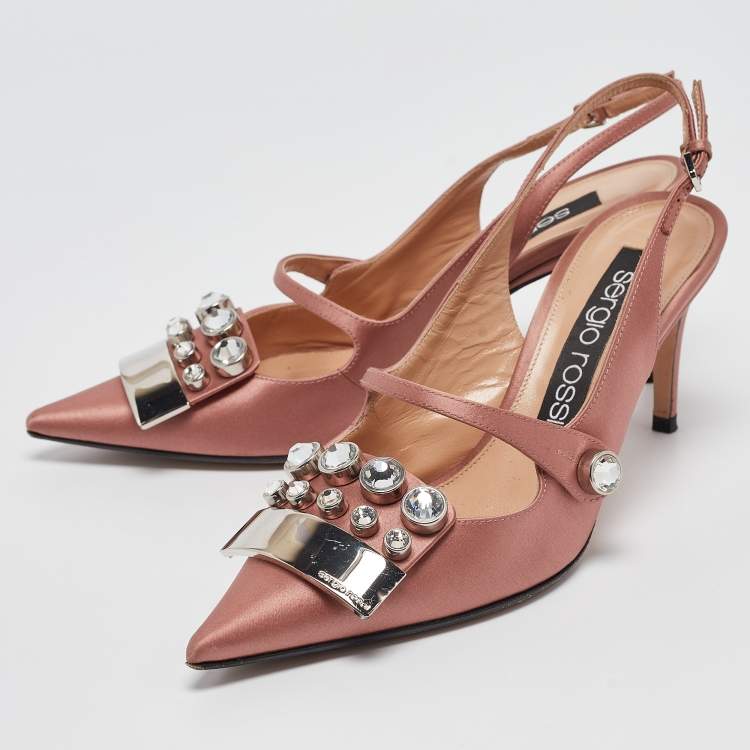 Pre Owned Sergio Rossi Beige Satin  Slingback Pumps Size 37