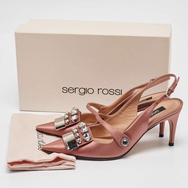 Pre Owned Sergio Rossi Beige Satin  Slingback Pumps Size 37