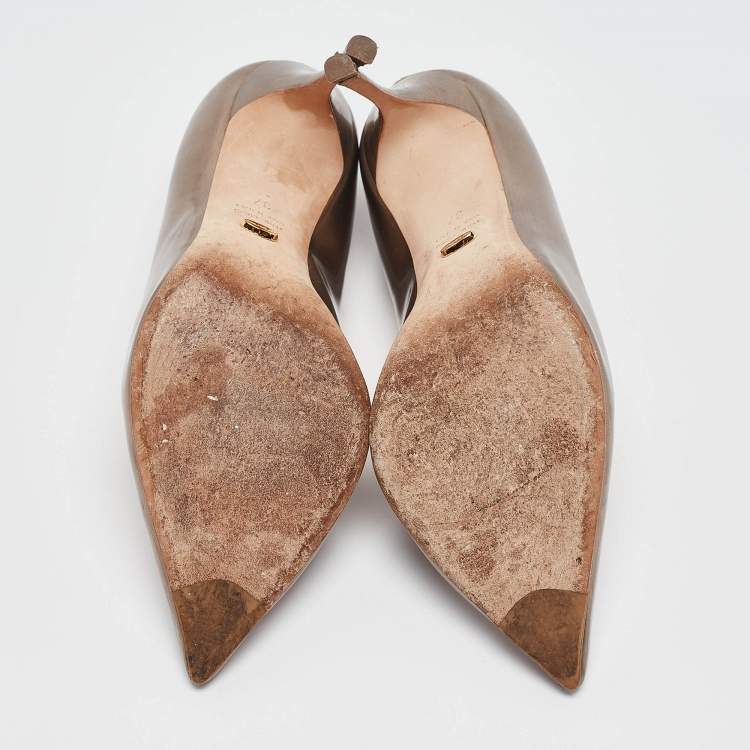 Pre Owned Sergio Rossi Metallic Bronze Leather Pointed Toe Pumps Size 37