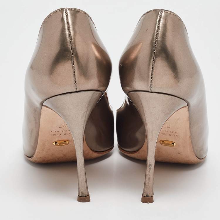 Pre Owned Sergio Rossi Metallic Bronze Leather Pointed Toe Pumps Size 37