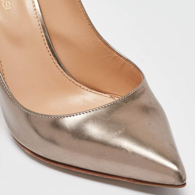 Pre Owned Sergio Rossi Metallic Bronze Leather Pointed Toe Pumps Size 37