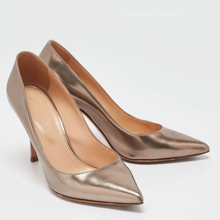 Pre Owned Sergio Rossi Metallic Bronze Leather Pointed Toe Pumps Size 37