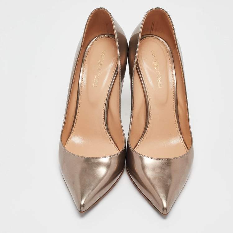 Pre Owned Sergio Rossi Metallic Bronze Leather Pointed Toe Pumps Size 37