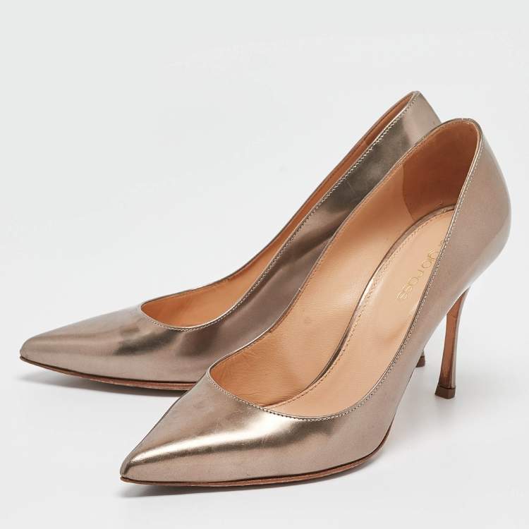 Pre Owned Sergio Rossi Metallic Bronze Leather Pointed Toe Pumps Size 37