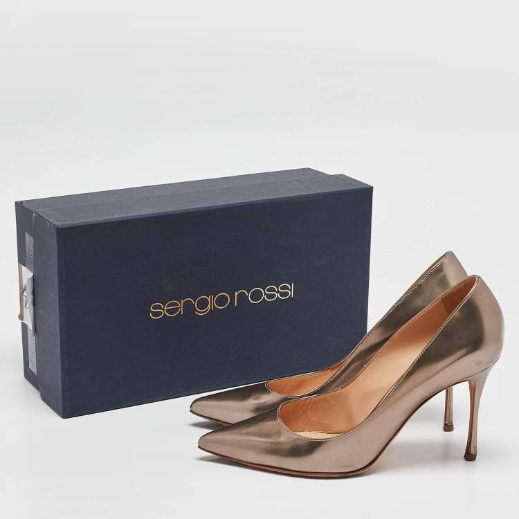 Pre Owned Sergio Rossi Metallic Bronze Leather Pointed Toe Pumps Size 37