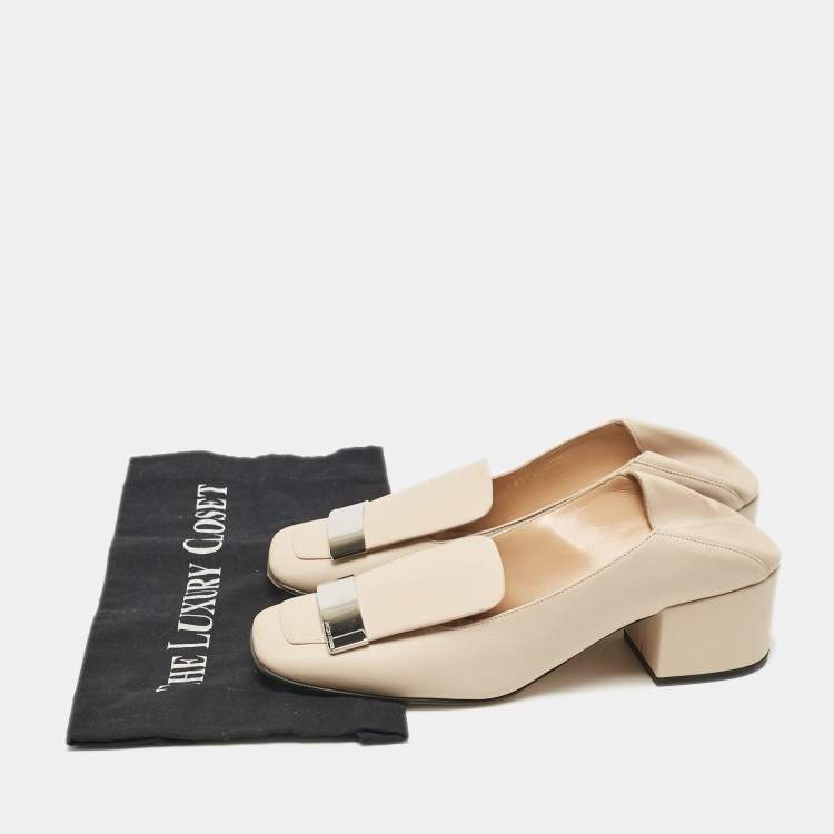 Pre Owned Sergio Rossi Beige Leather SR1 Loafers Size 40