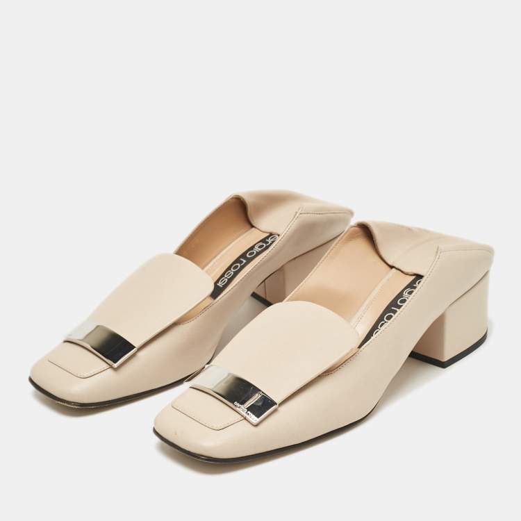 Pre Owned Sergio Rossi Beige Leather SR1 Loafers Size 40