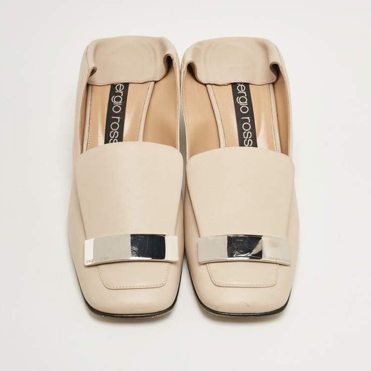 Pre Owned Sergio Rossi Beige Leather SR1 Loafers Size 40