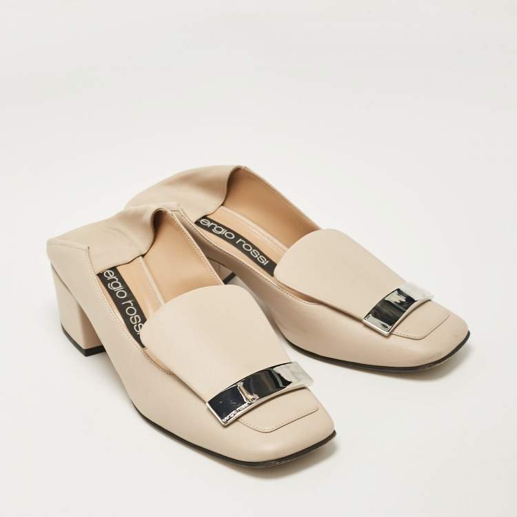 Pre Owned Sergio Rossi Beige Leather SR1 Loafers Size 40