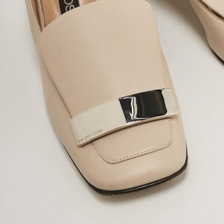 Pre Owned Sergio Rossi Beige Leather SR1 Loafers Size 40