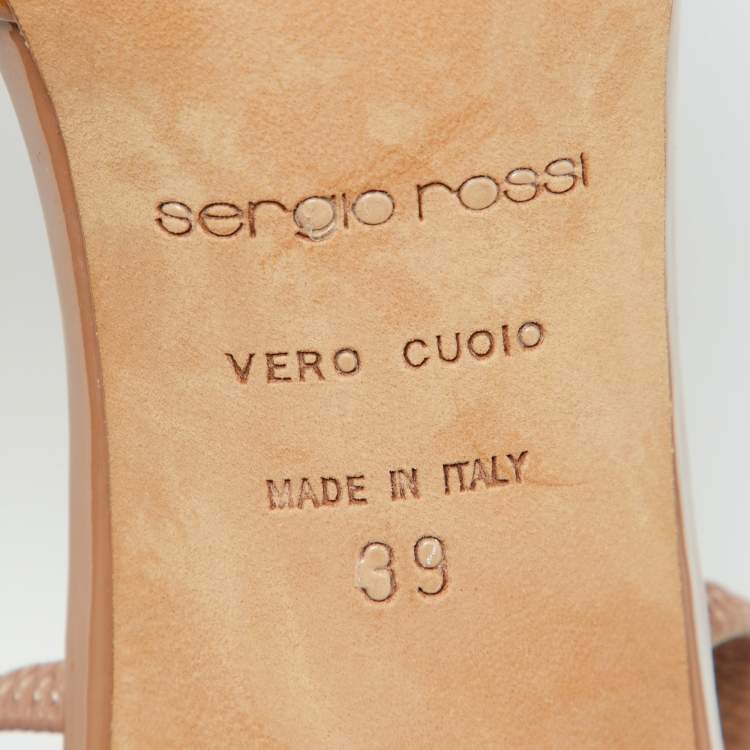 Pre Owned Sergio Rossi Beige Patent Leather Slingback Sandals Size 39