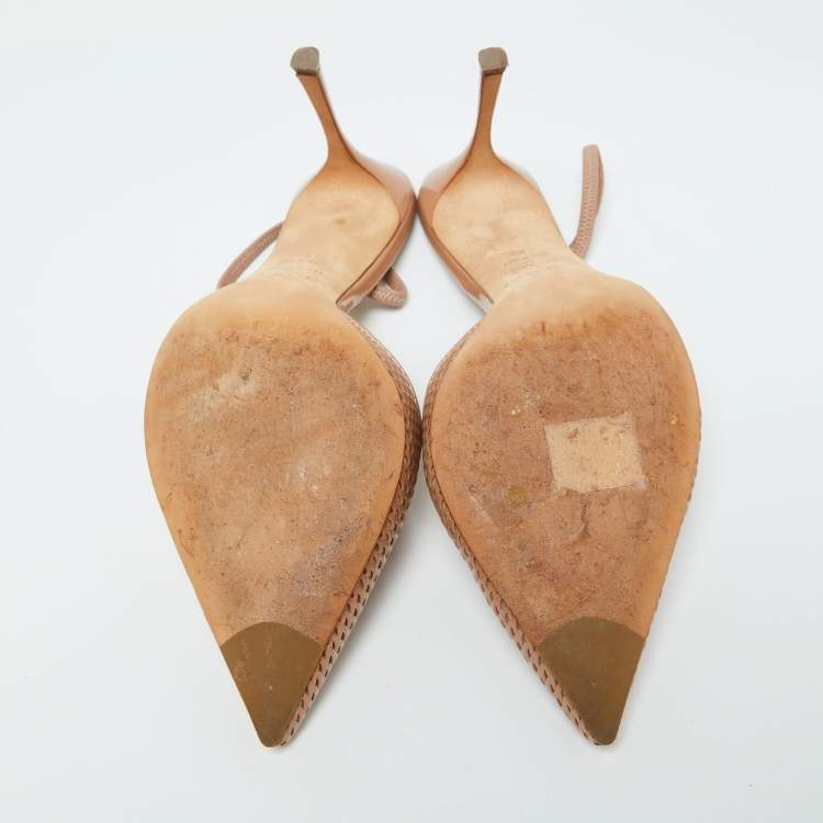 Pre Owned Sergio Rossi Beige Patent Leather Slingback Sandals Size 39