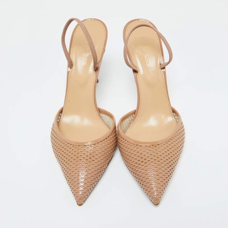 Pre Owned Sergio Rossi Beige Patent Leather Slingback Sandals Size 39