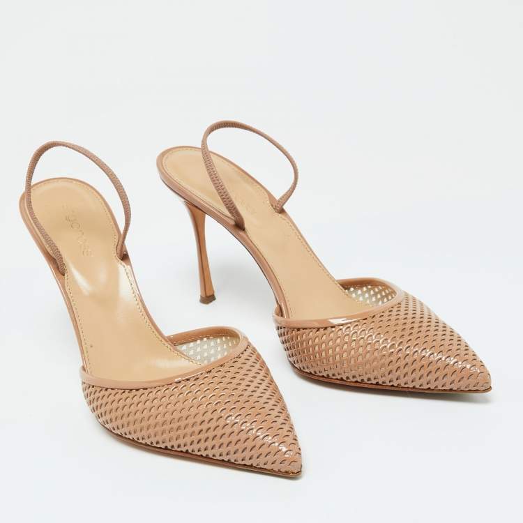 Pre Owned Sergio Rossi Beige Patent Leather Slingback Sandals Size 39