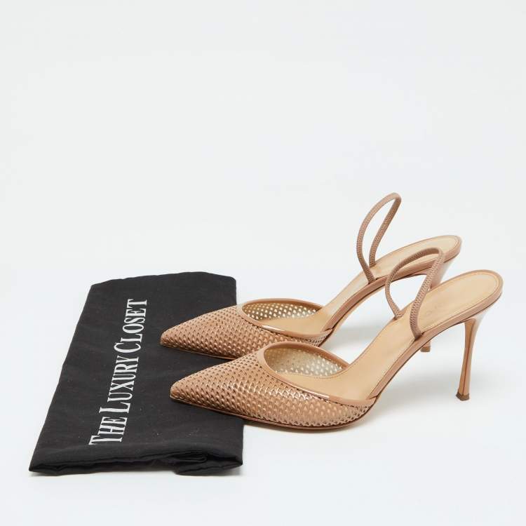 Pre Owned Sergio Rossi Beige Patent Leather Slingback Sandals Size 39