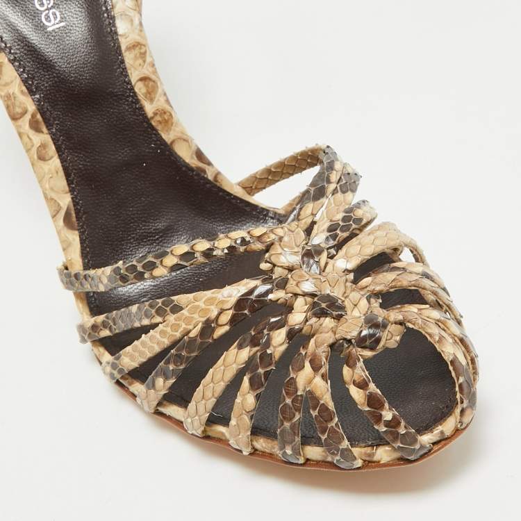 مملوكة مسبقًا Sergio Rossi Beige Python Leather Ankle Strap Sandals Size 37.5