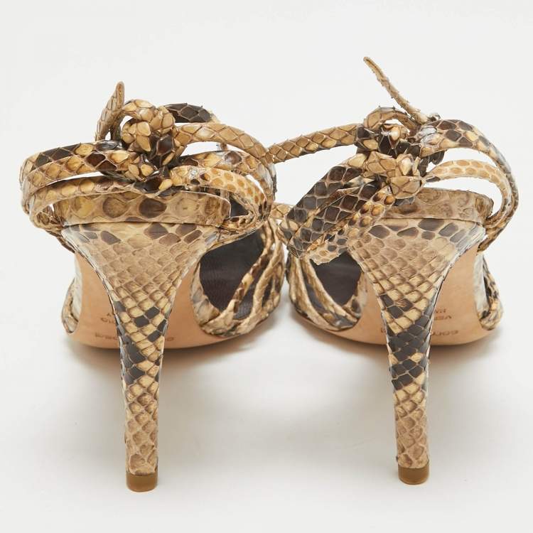 مملوكة مسبقًا Sergio Rossi Beige Python Leather Ankle Strap Sandals Size 37.5