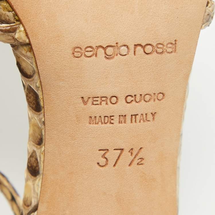 مملوكة مسبقًا Sergio Rossi Beige Python Leather Ankle Strap Sandals Size 37.5