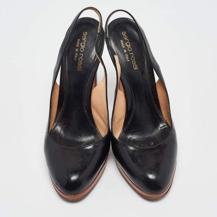 Pre Owned Sergio Rossi Black Leather Platform Slingback Pumps Size 36.5