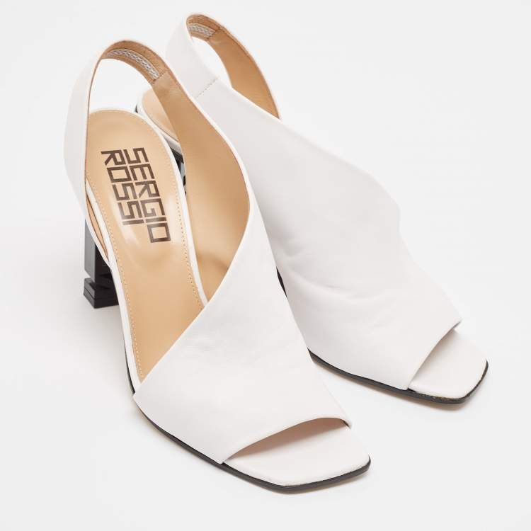 Pre Owned Sergio Rossi White Leather D'orsay Slingback Sandals Size 41