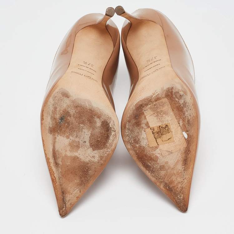 Pre Owned Sergio Rossi Beige Patent Leather Mules Size 37.5