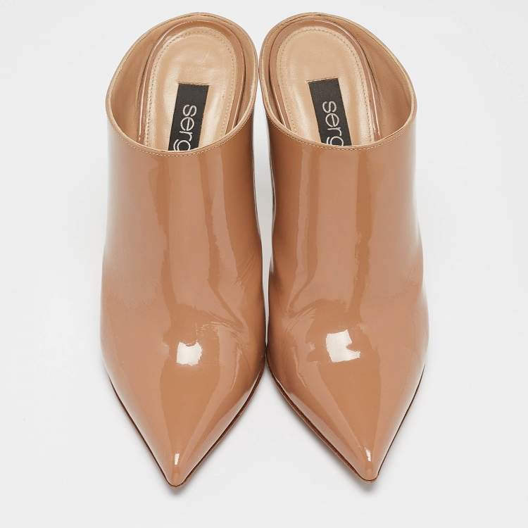 Pre Owned Sergio Rossi Beige Patent Leather Mules Size 37.5