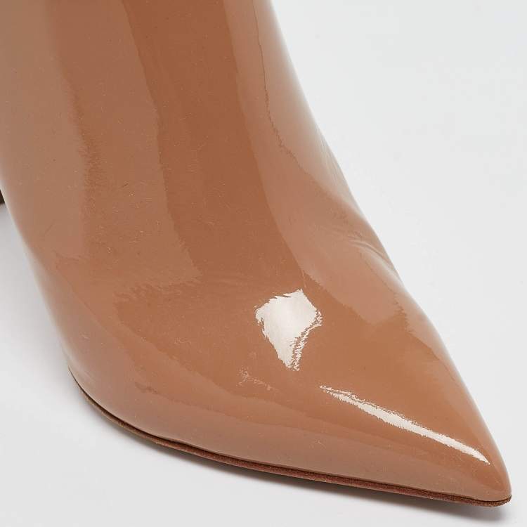 Pre Owned Sergio Rossi Beige Patent Leather Mules Size 37.5