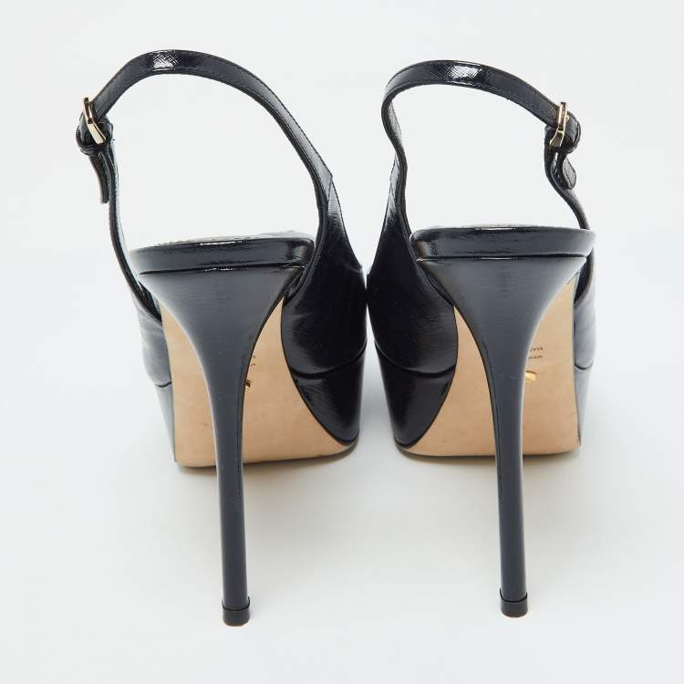 Pre Owned Sergio Rossi Blue Patent Leather Peep Toe Slingback Pumps Size 37