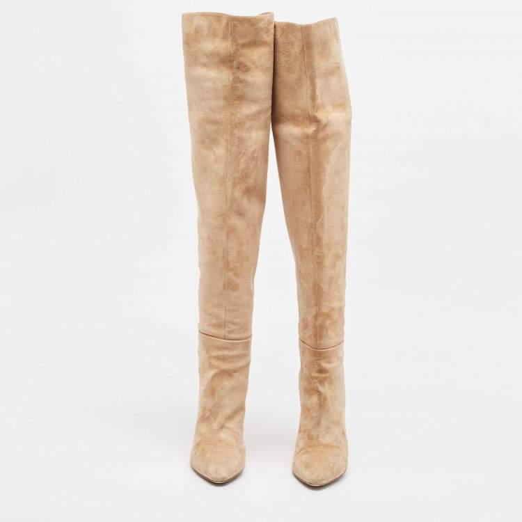Pre Owned Sergio Rossi Beige Suede Knee Length Boots Size 39