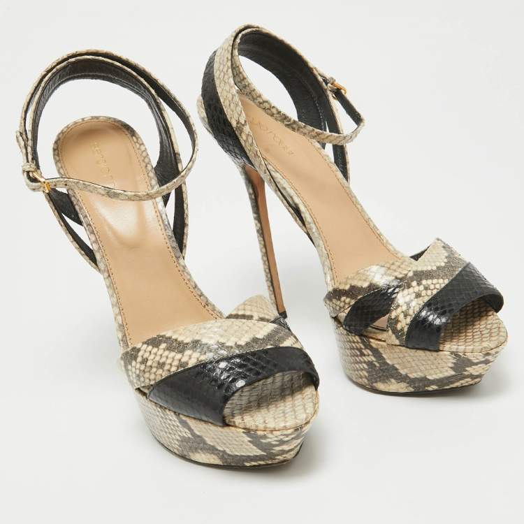 Pre Owned Sergio Rossi Grey Python Embossed Leather Ankle Strap Sandals Size 41
