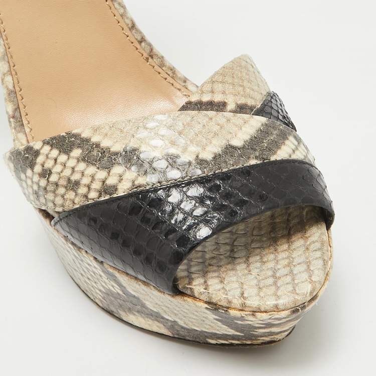 Pre Owned Sergio Rossi Grey Python Embossed Leather Ankle Strap Sandals Size 41