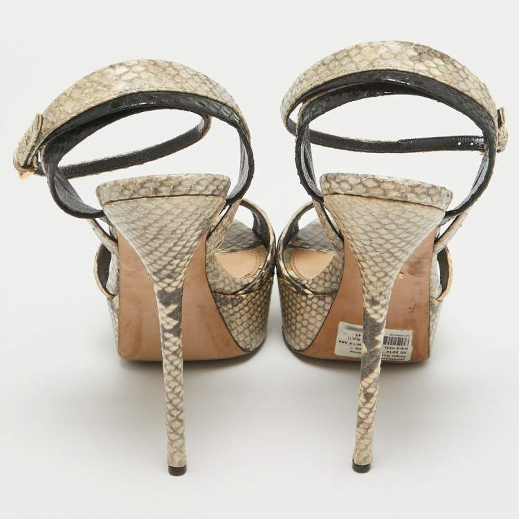 Pre Owned Sergio Rossi Grey Python Embossed Leather Ankle Strap Sandals Size 41