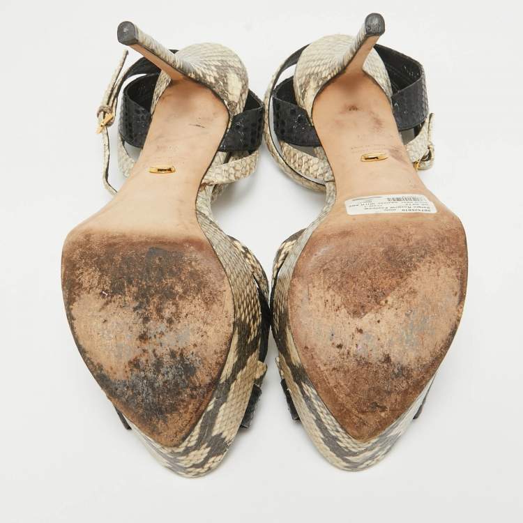 Pre Owned Sergio Rossi Grey Python Embossed Leather Ankle Strap Sandals Size 41