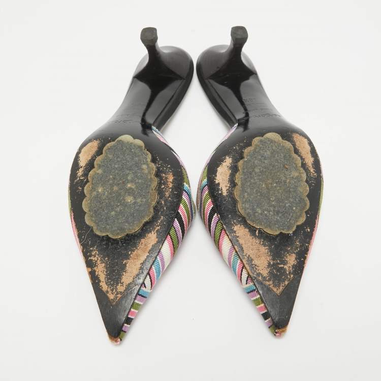 Pre Owned Sergio Rossi Multicolor Striped Fabric Mules Size 38.5