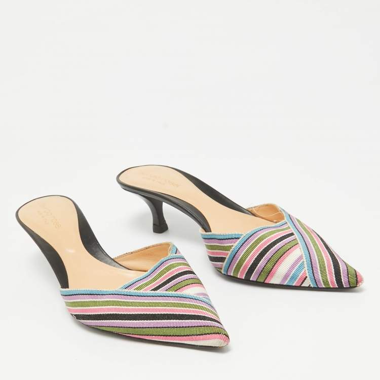 Pre Owned Sergio Rossi Multicolor Striped Fabric Mules Size 38.5