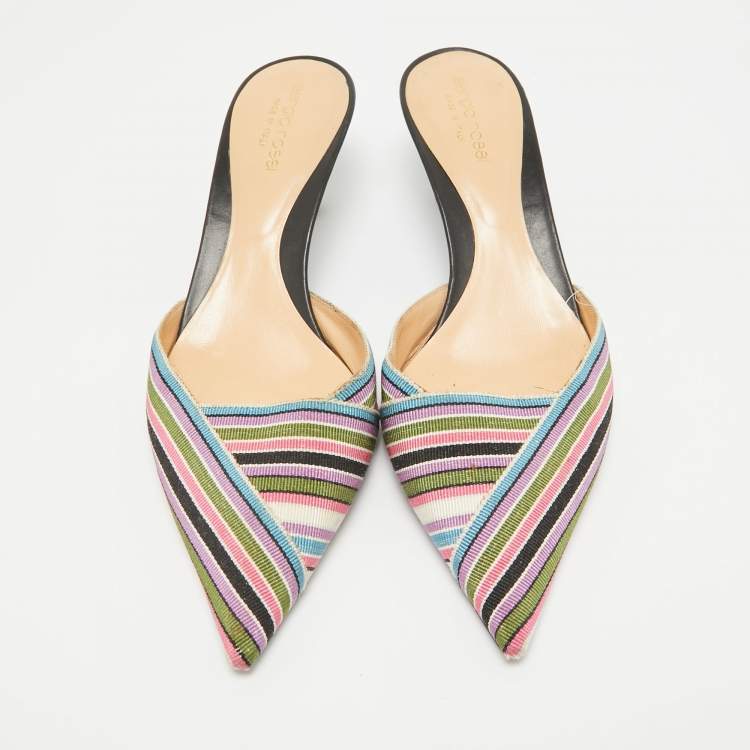 Pre Owned Sergio Rossi Multicolor Striped Fabric Mules Size 38.5