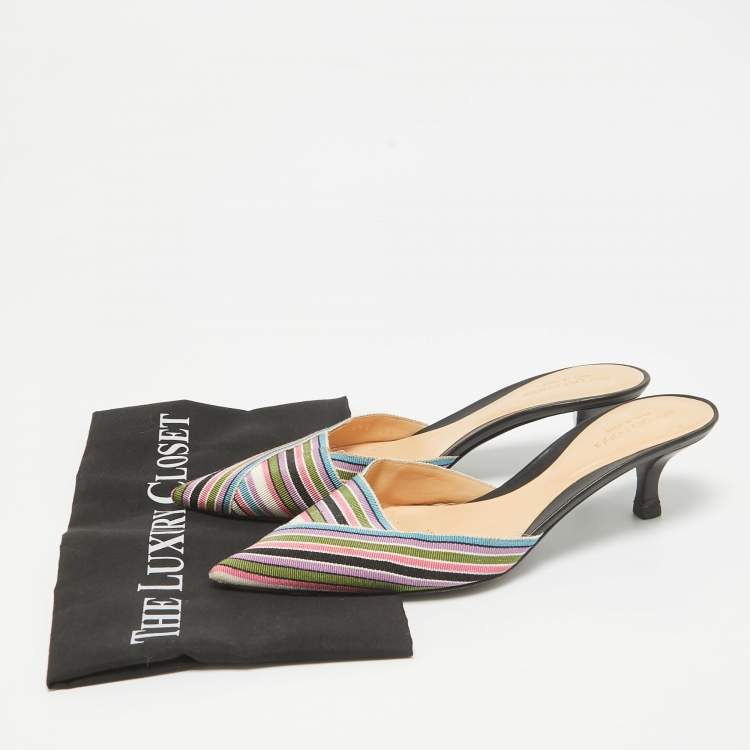 Pre Owned Sergio Rossi Multicolor Striped Fabric Mules Size 38.5